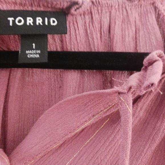 Torride Crinkle Gauze With Lurex Peasant rose brown Blouse size 1X - Picture 5 of 6